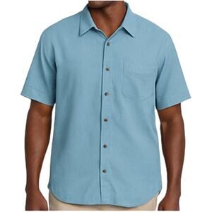 Jamaica Jaxx Button Down Shirt Short Sleeve Chest Pocket 100% Silk Blue Large